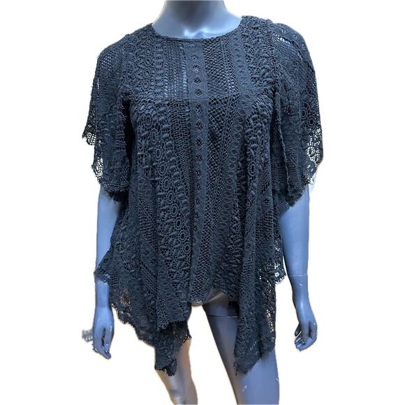 REBECCA MINKOFF Women's Black Lace Hanky Top Sz XS - Picture 1 of 10